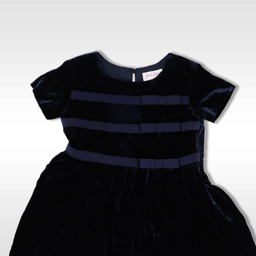 Rachel Riley Girls Navy Blue Velvet Party Dress with Bow
