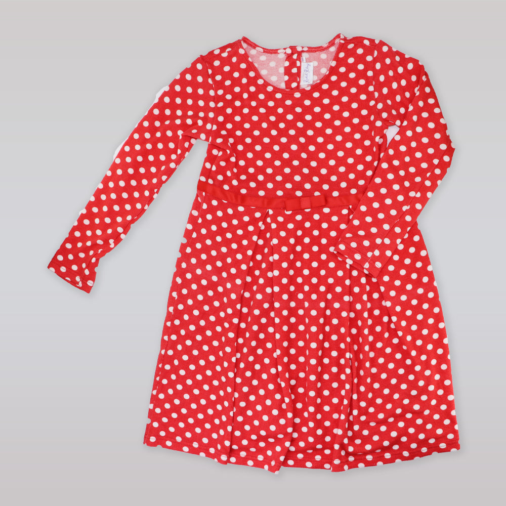 Rachel Riley Girls Polka Dot Jersey Dress in Poppy Ivory