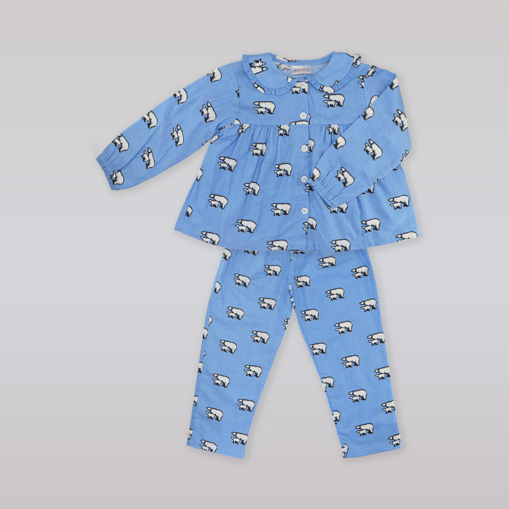 Rachel Riley Girls Blue Polar Bear Cotton Baby Doll Pajamas