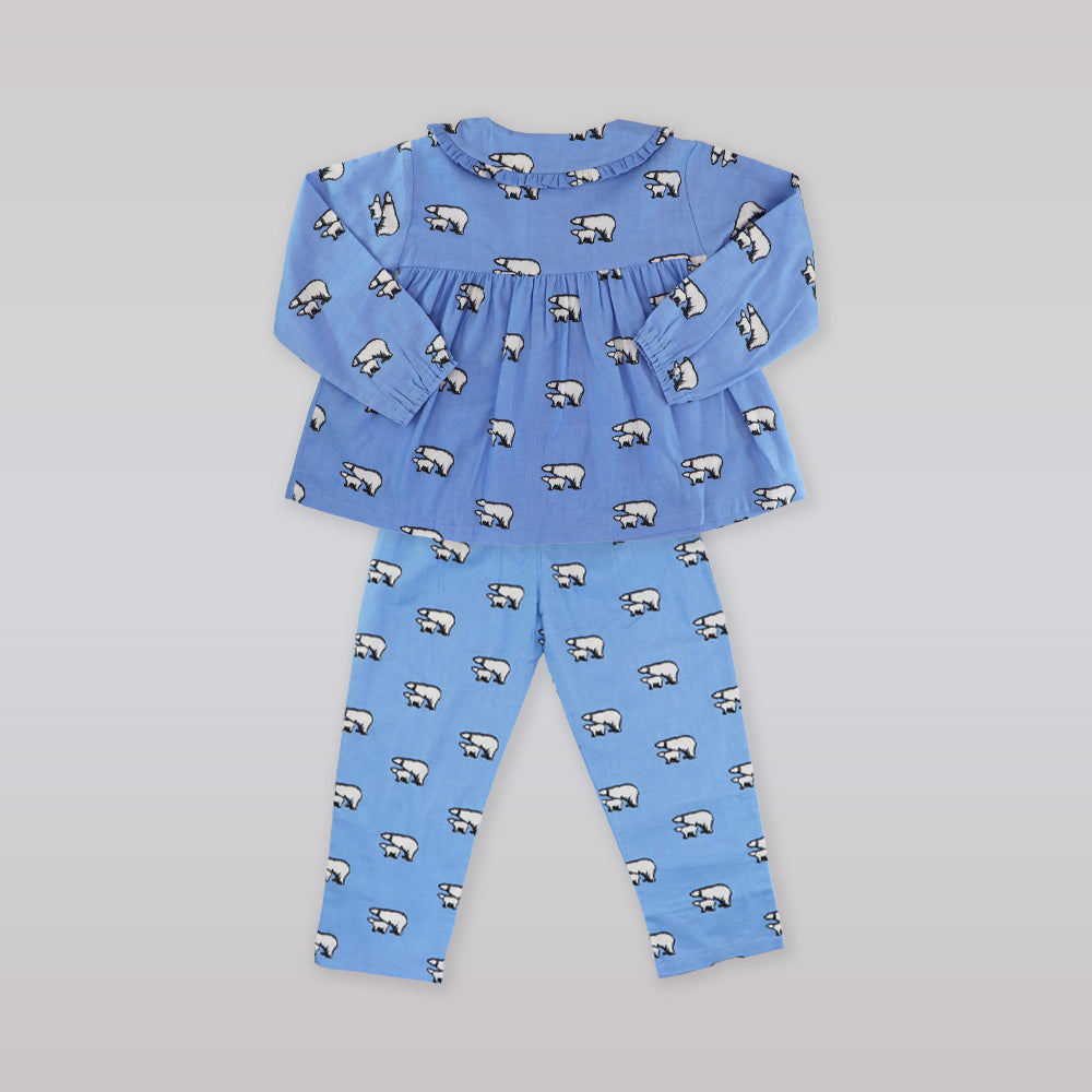 Rachel Riley Polar Bear Print Cotton Baby Doll Blue Pyjamas