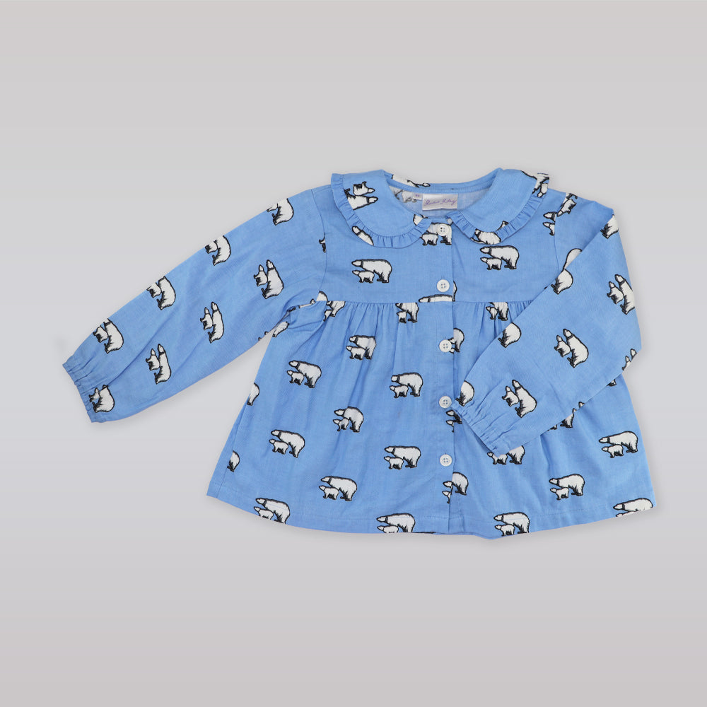 Rachel Riley Polar Bear Print Cotton Baby Doll Blue Pyjamas