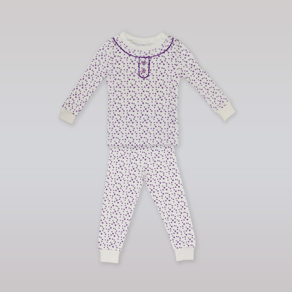 Rachel Riley Girls Mini Heart Print Lilac Jersey Pajamas