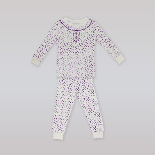 Rachel Riley Girls Mini Heart Print Lilac Jersey Pajamas