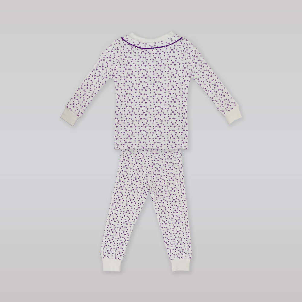 Rachel Riley Girls Mini Heart Print Lilac Jersey Pajamas
