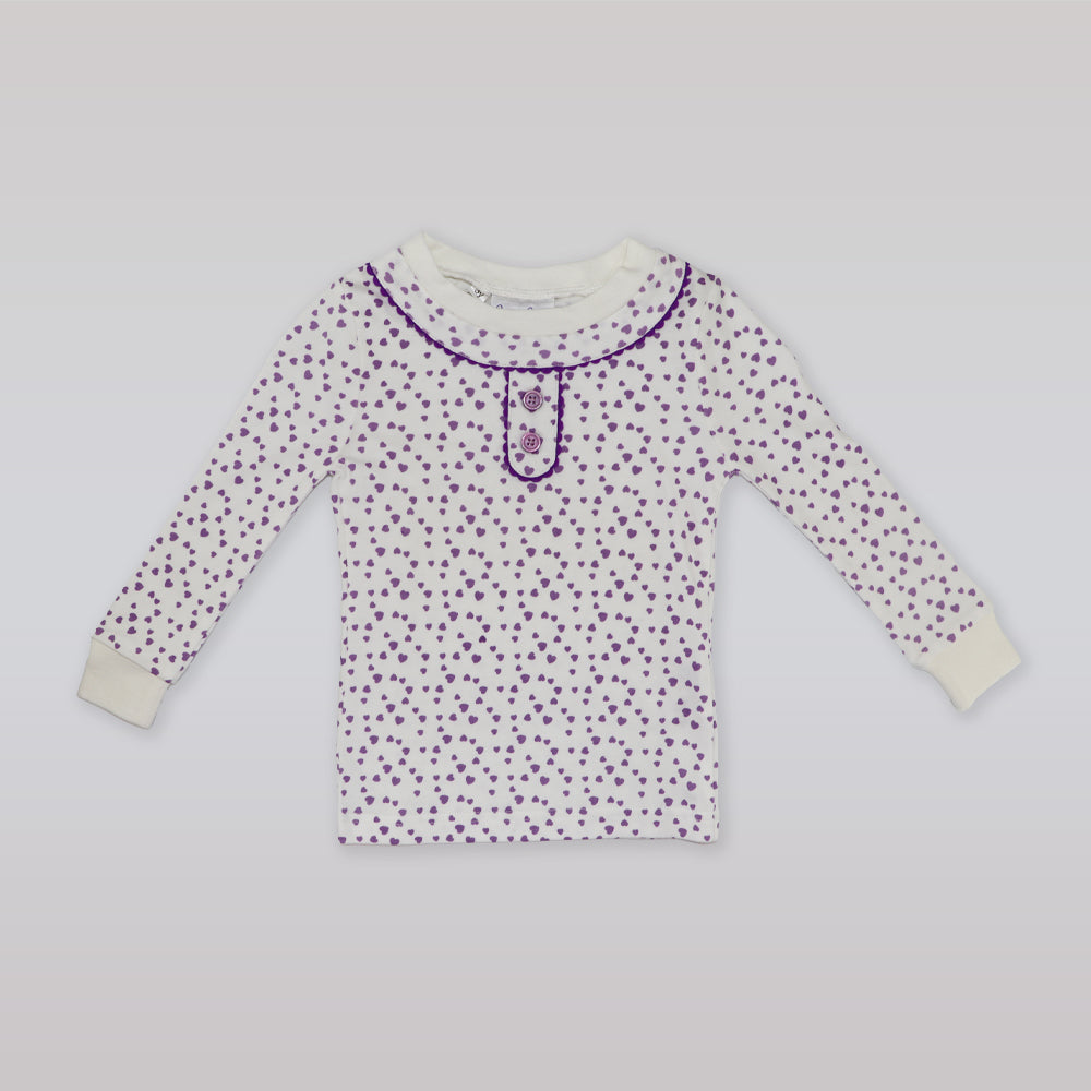 Rachel Riley Girls Mini Heart Print Lilac Jersey Pajamas