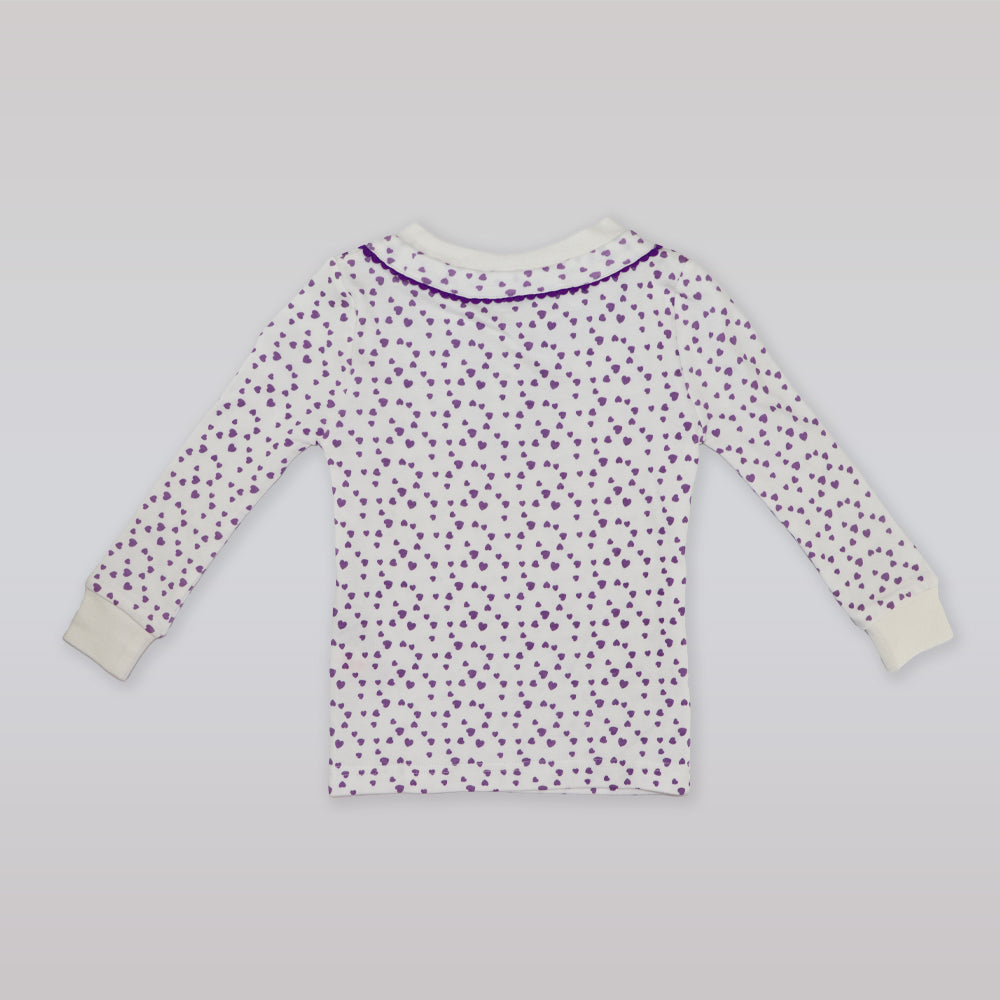 Rachel Riley Girls Mini Heart Print Lilac Jersey Pajamas