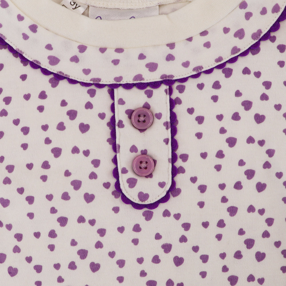 Rachel Riley Girls Mini Heart Print Lilac Jersey Pajamas