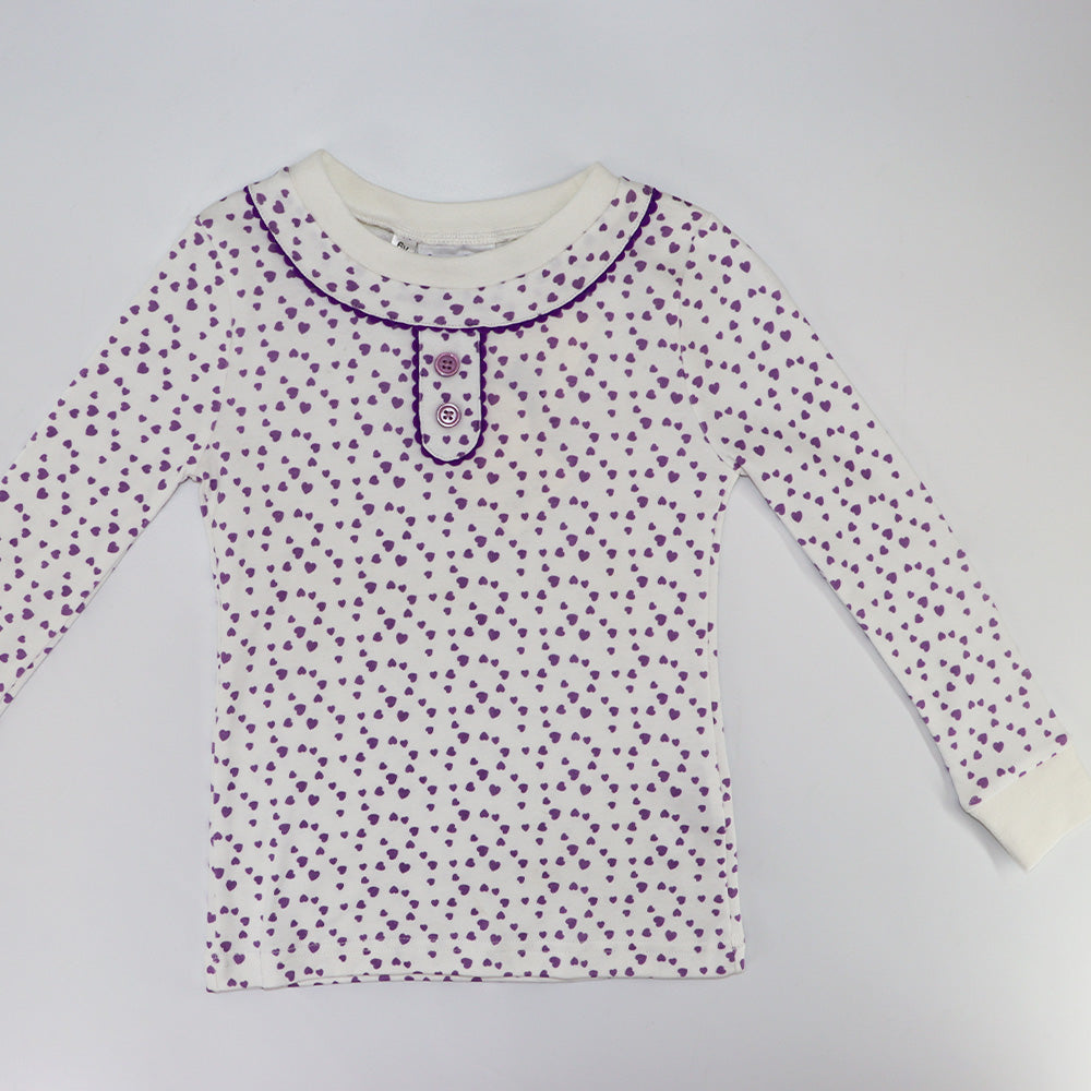 Rachel Riley Girls Lilac Mini Heart Jersey Cotton Pyjamas