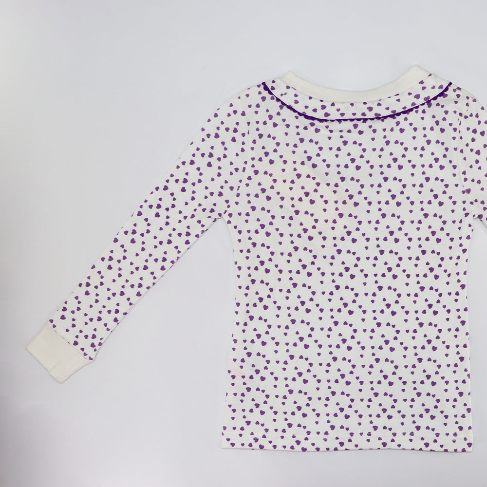 Rachel Riley Girls Lilac Mini Heart Jersey Cotton Pyjamas