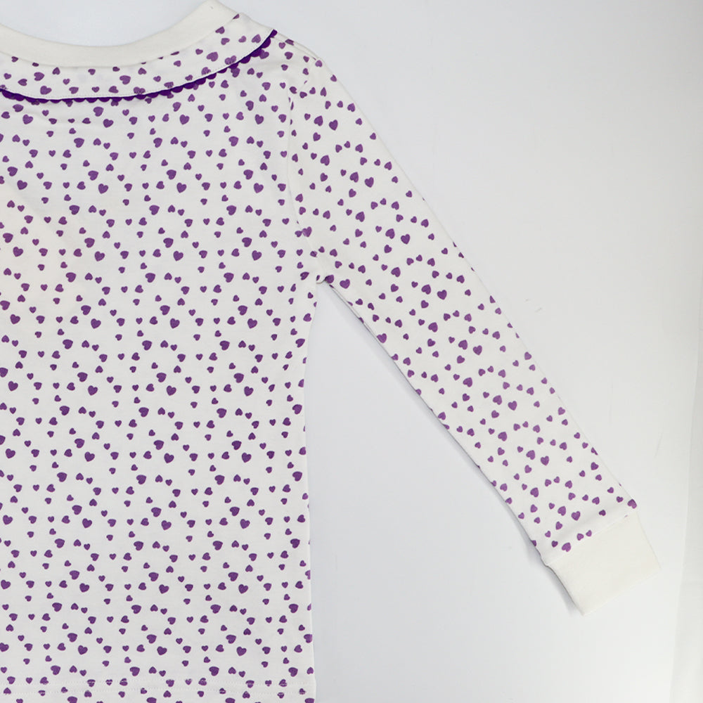 Rachel Riley Girls Lilac Mini Heart Jersey Cotton Pyjamas