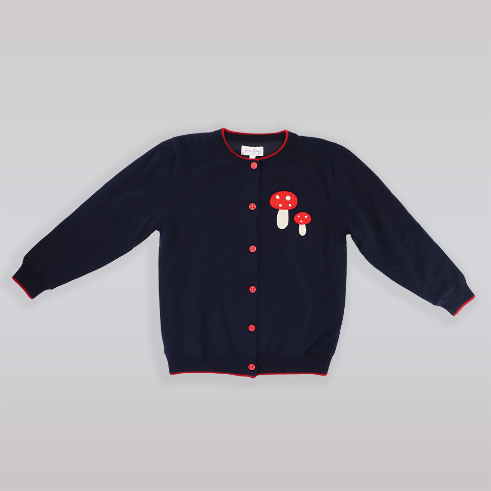Rachel Riley Girls Navy Poppy Toadstool Applique Knit Button Cardigan