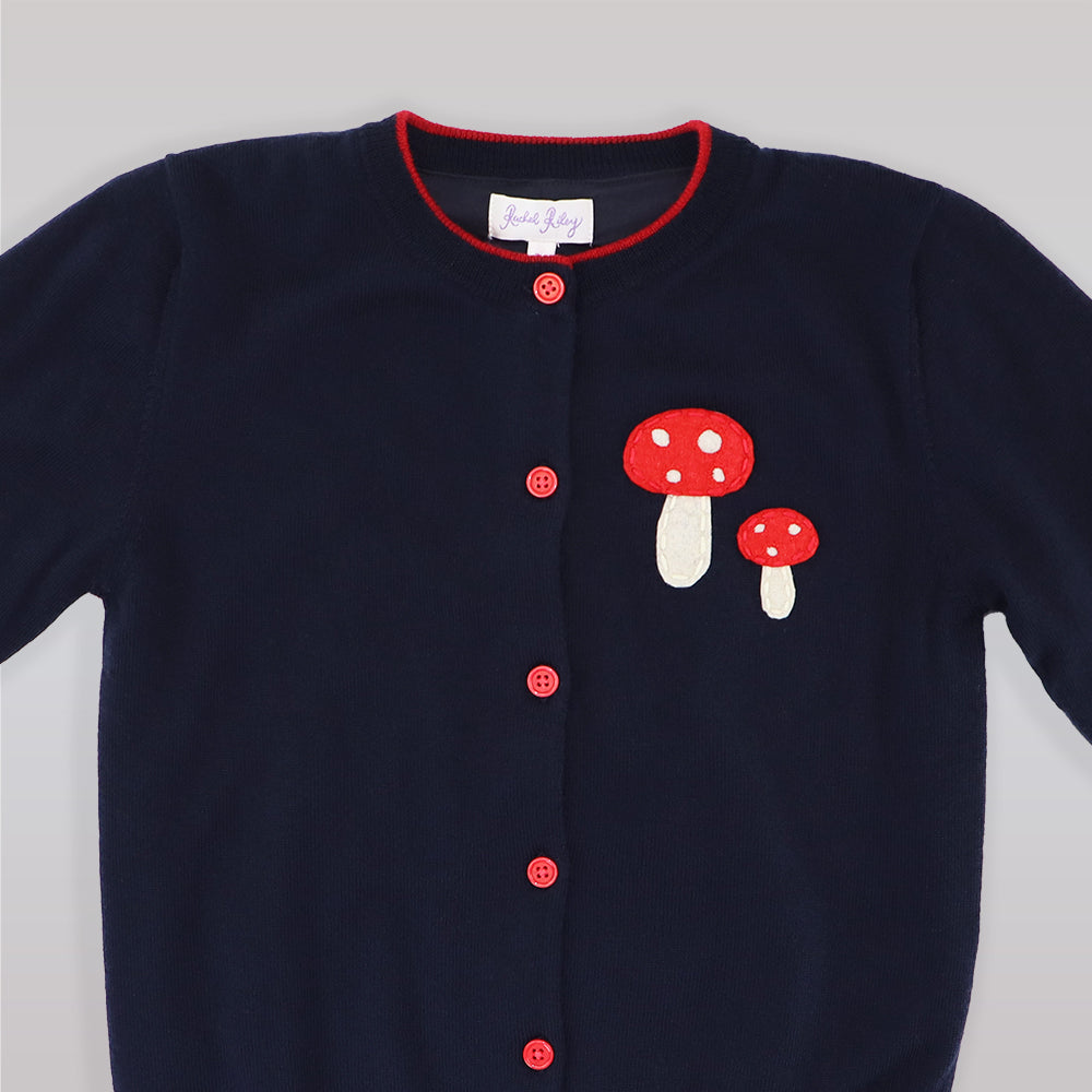 Rachel Riley Girls Navy Poppy Toadstool Applique Knit Button Cardigan