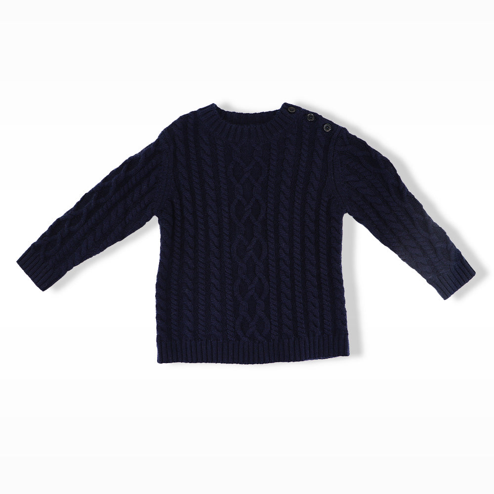 Rachel Riley Classic Navy Blue Cable Knit Cotton Sweater
