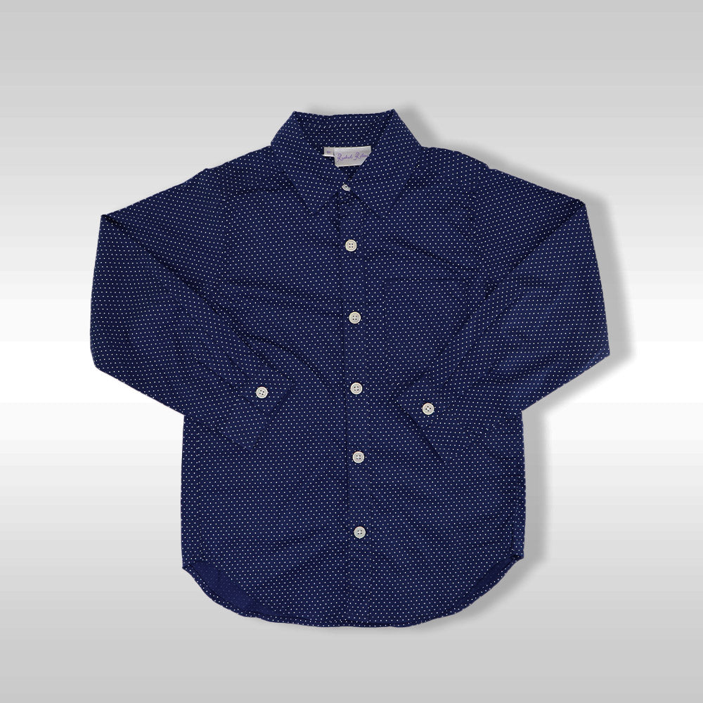 Rachel Riley Classic French Blue Pin Dot Long Sleeve Cotton Shirt