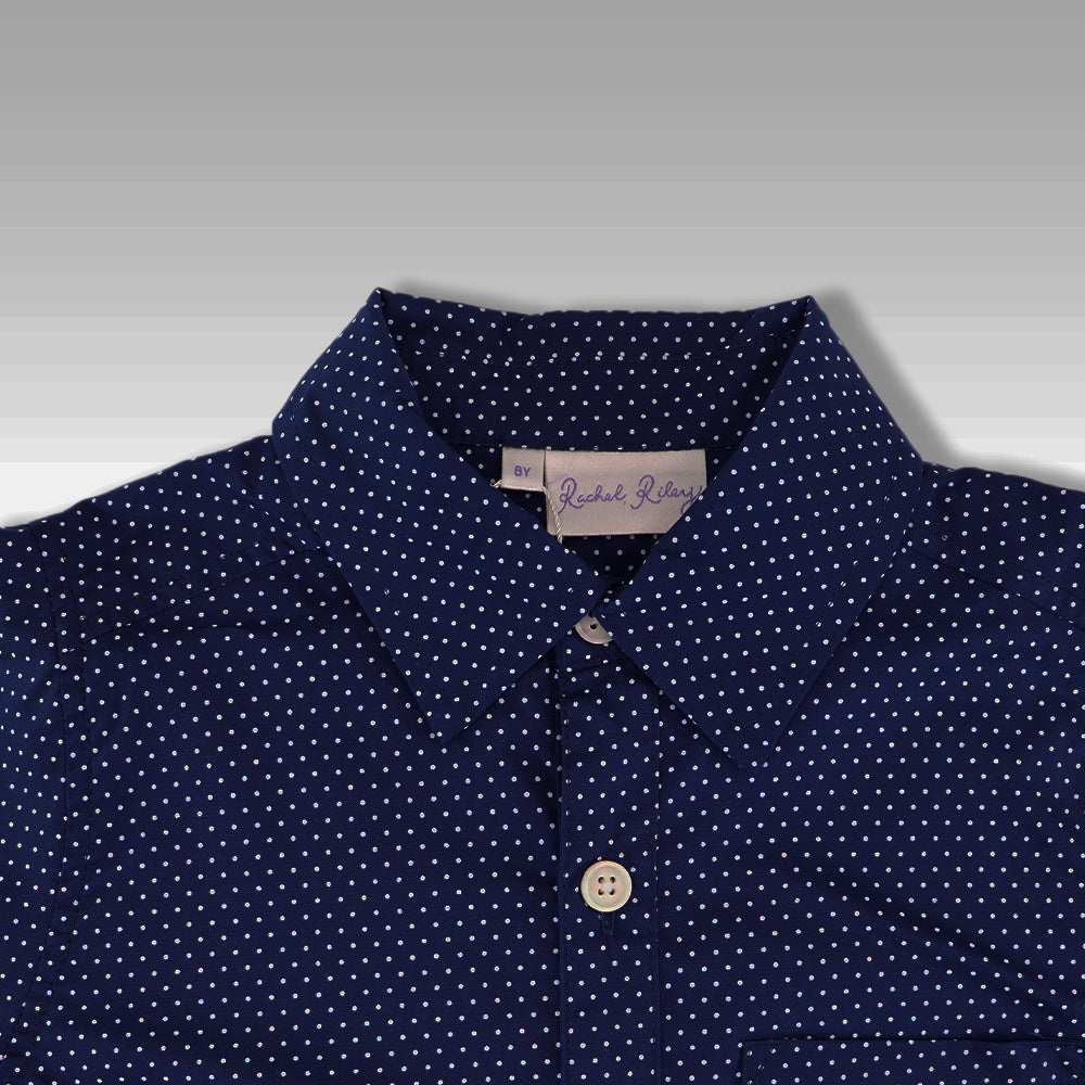 Rachel Riley Classic French Blue Pin Dot Long Sleeve Cotton Shirt
