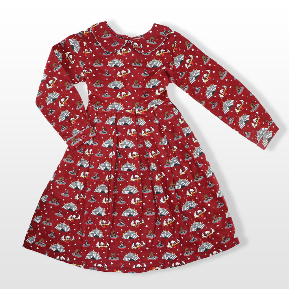 Rachel Riley Girls Bordeaux Circus Print Cotton Party Dress