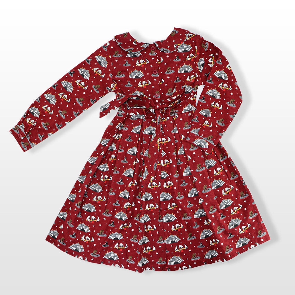 Rachel Riley Girls Bordeaux Circus Print Cotton Party Dress