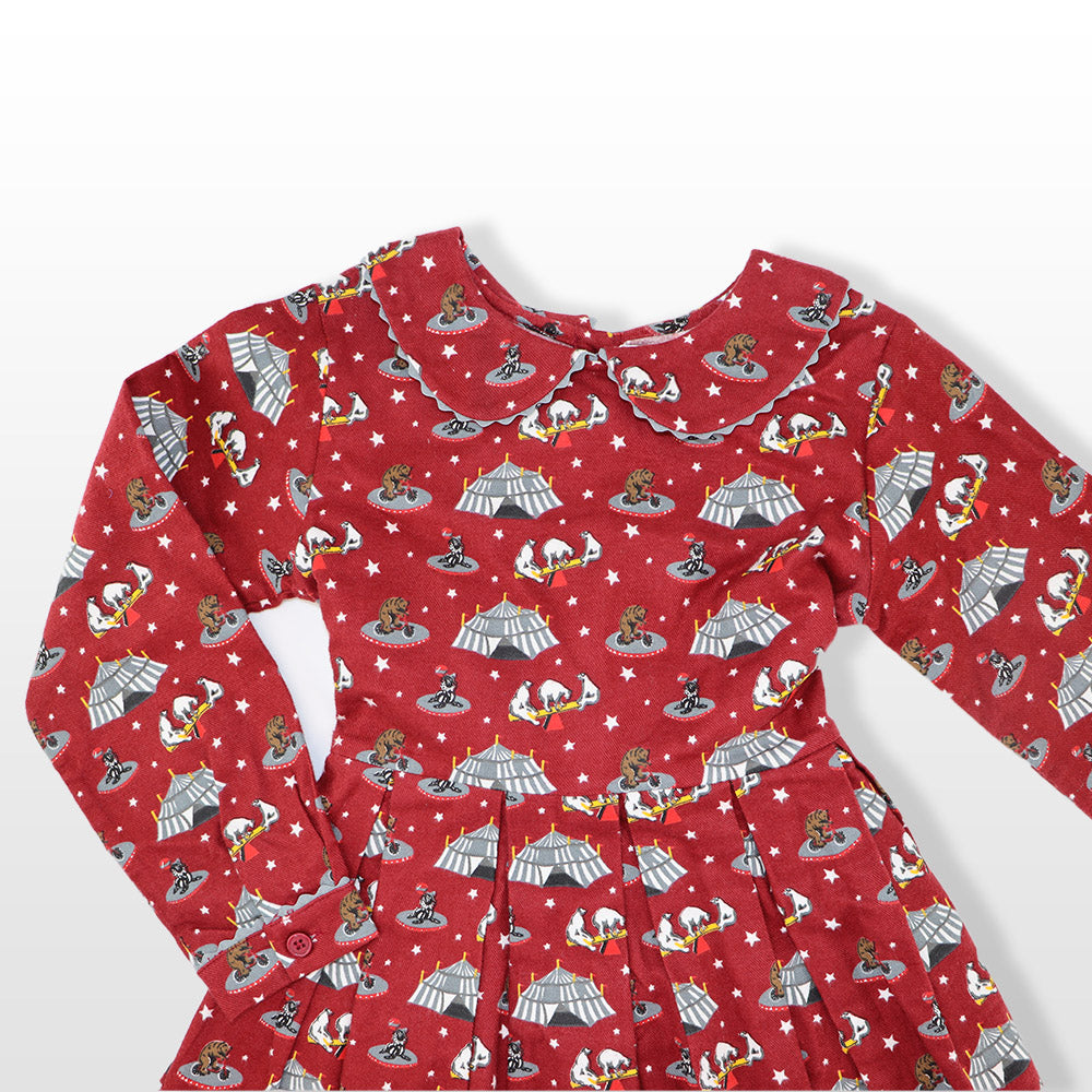Rachel Riley Girls Bordeaux Circus Print Cotton Party Dress