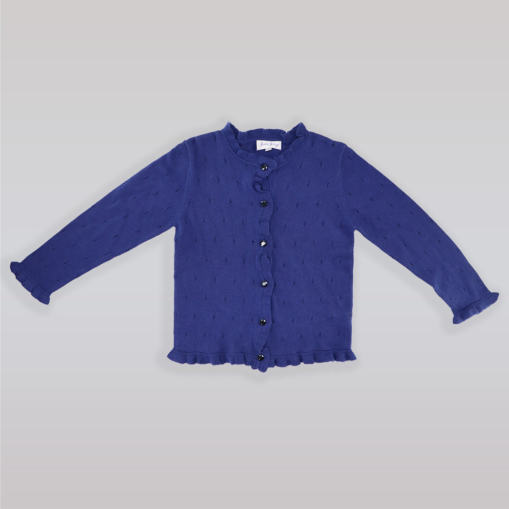 Rachel Riley French Blue Cotton Knit Button Up Cardigan