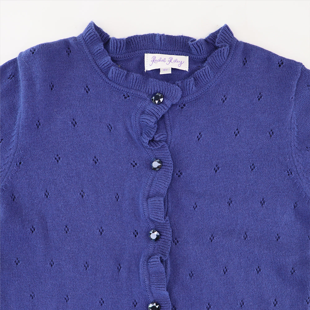 Rachel Riley French Blue Cotton Knit Button Up Cardigan
