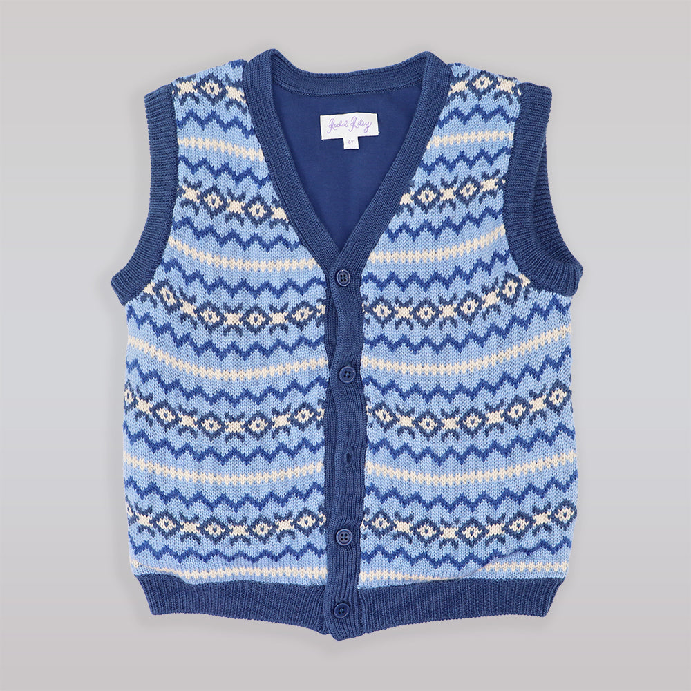 Rachel Riley Boys Blue Fair Isle Knit Waistcoat Vest