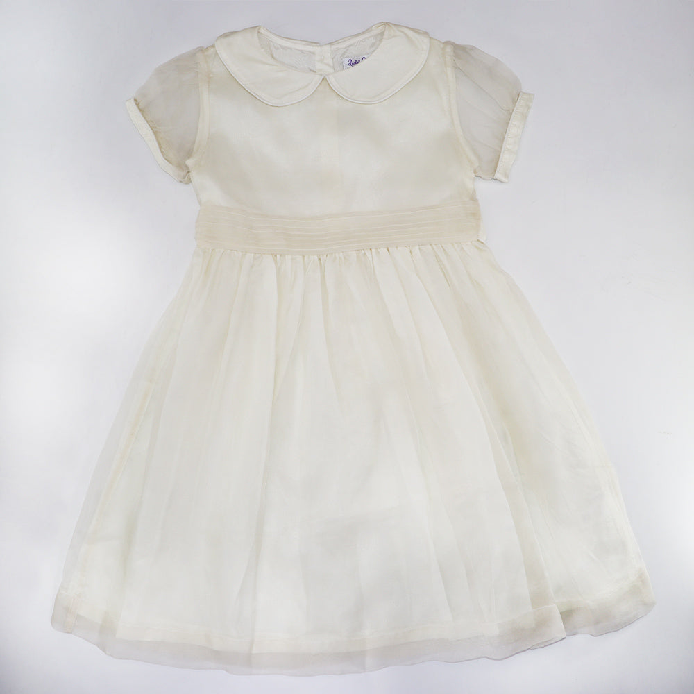 Rachel Riley Girls Off-White Silk Pintuck Occasion Dress