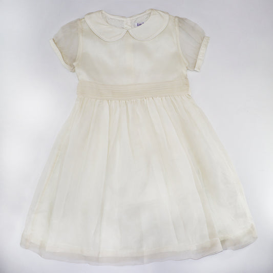Rachel Riley Girls Off-White Silk Pintuck Occasion Dress