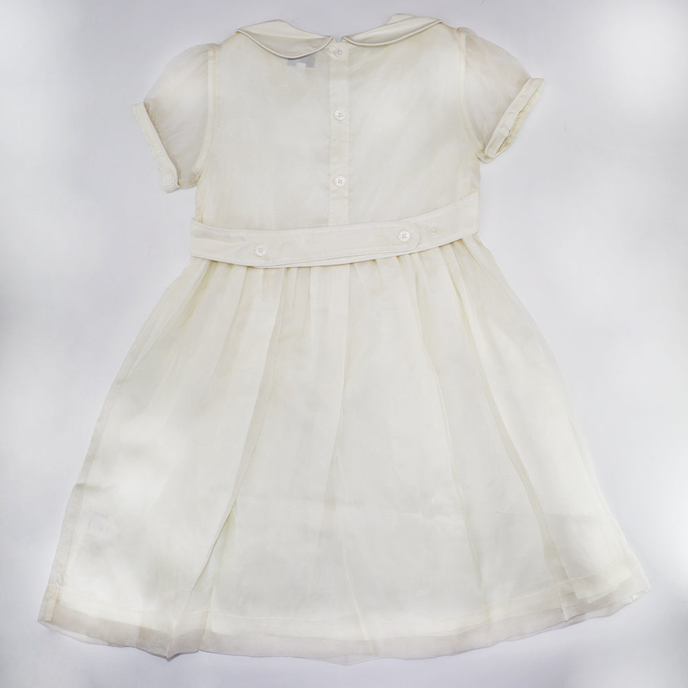 Rachel Riley Girls Off-White Silk Pintuck Occasion Dress