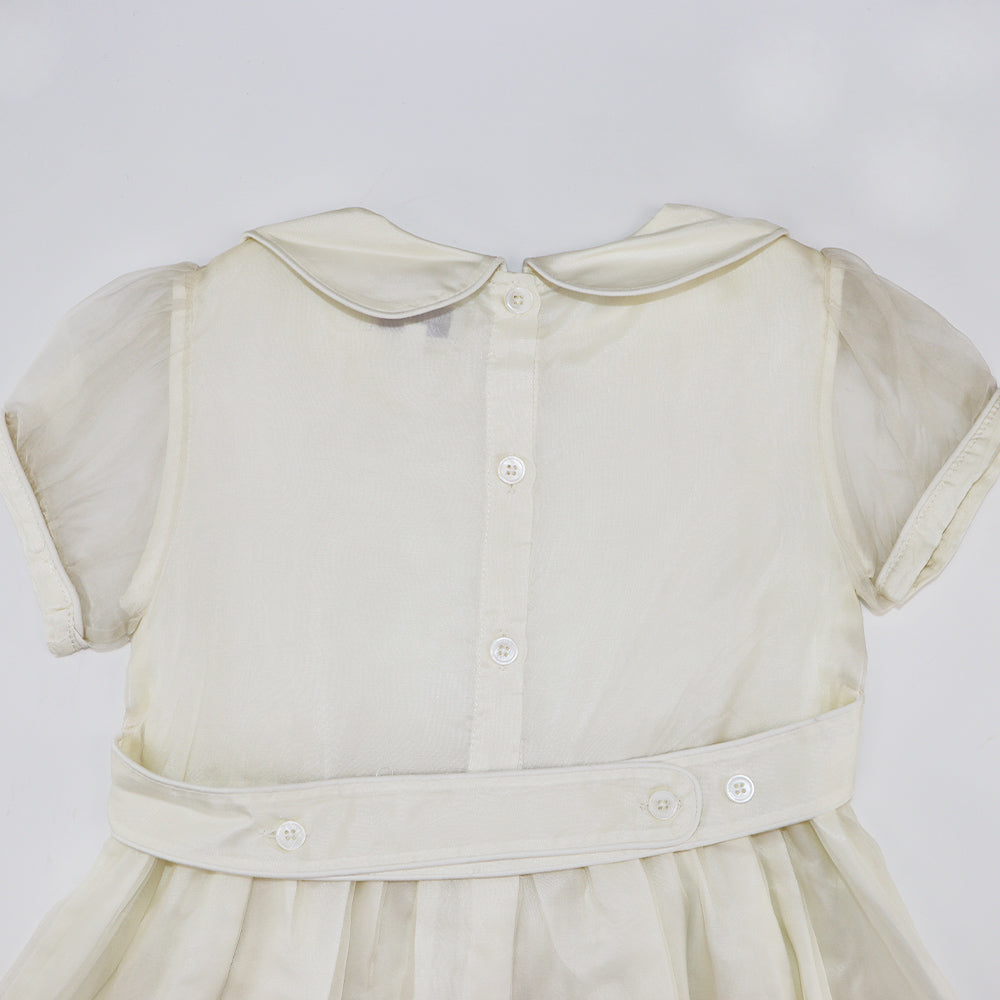 Rachel Riley Girls Off-White Silk Pintuck Occasion Dress