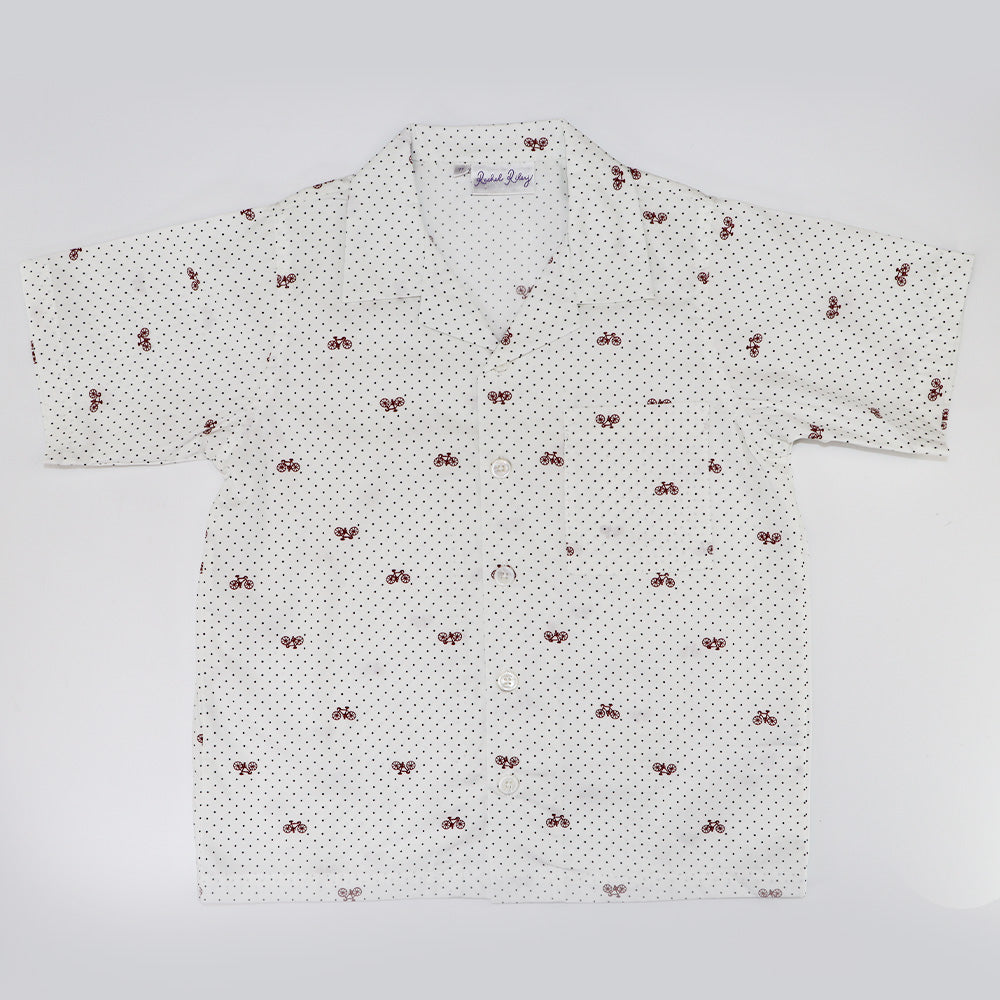 Rachel Riley Boys Mini Bicycle Print Short Sleeve Cotton Shirt