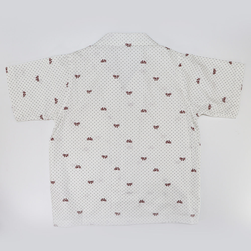 Rachel Riley Boys Mini Bicycle Print Short Sleeve Cotton Shirt