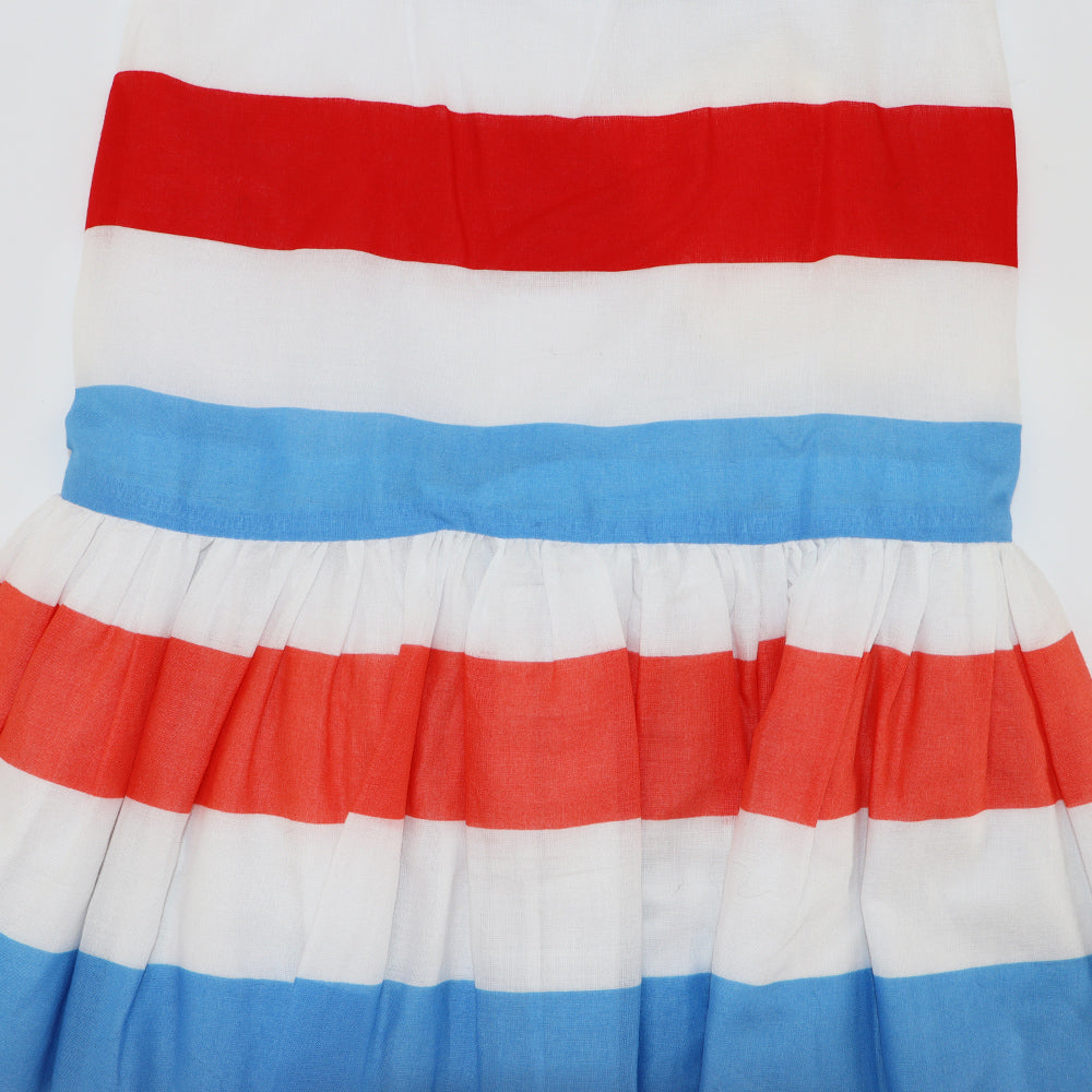 Rachel Riley Girls Blue Stripe Sleeveless Cotton A-Line Party Dress