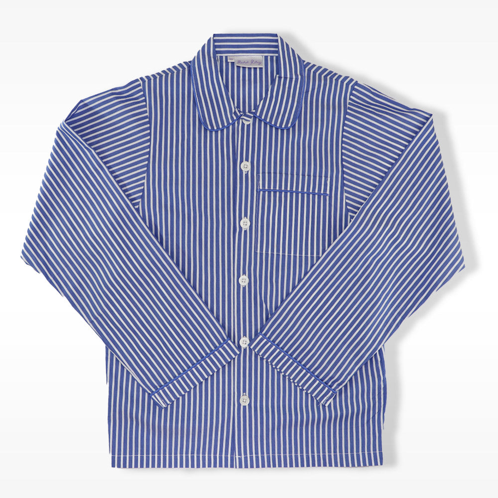 Rachel Riley Boys Striped Long Cotton Pajamas in Blue