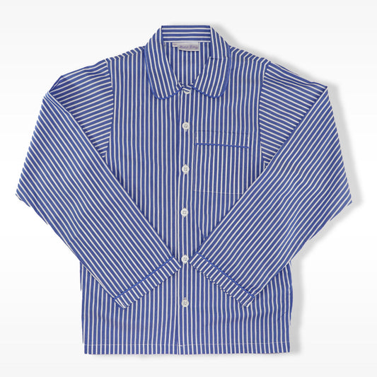 Rachel Riley Boys Striped Long Cotton Pajamas in Blue
