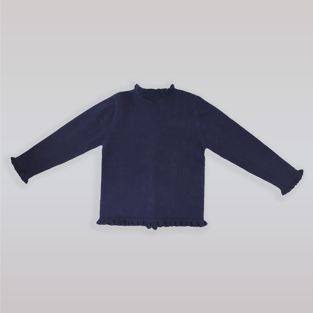 Rachel Riley Girls Navy Blue Frill Trim Cotton Cardigan