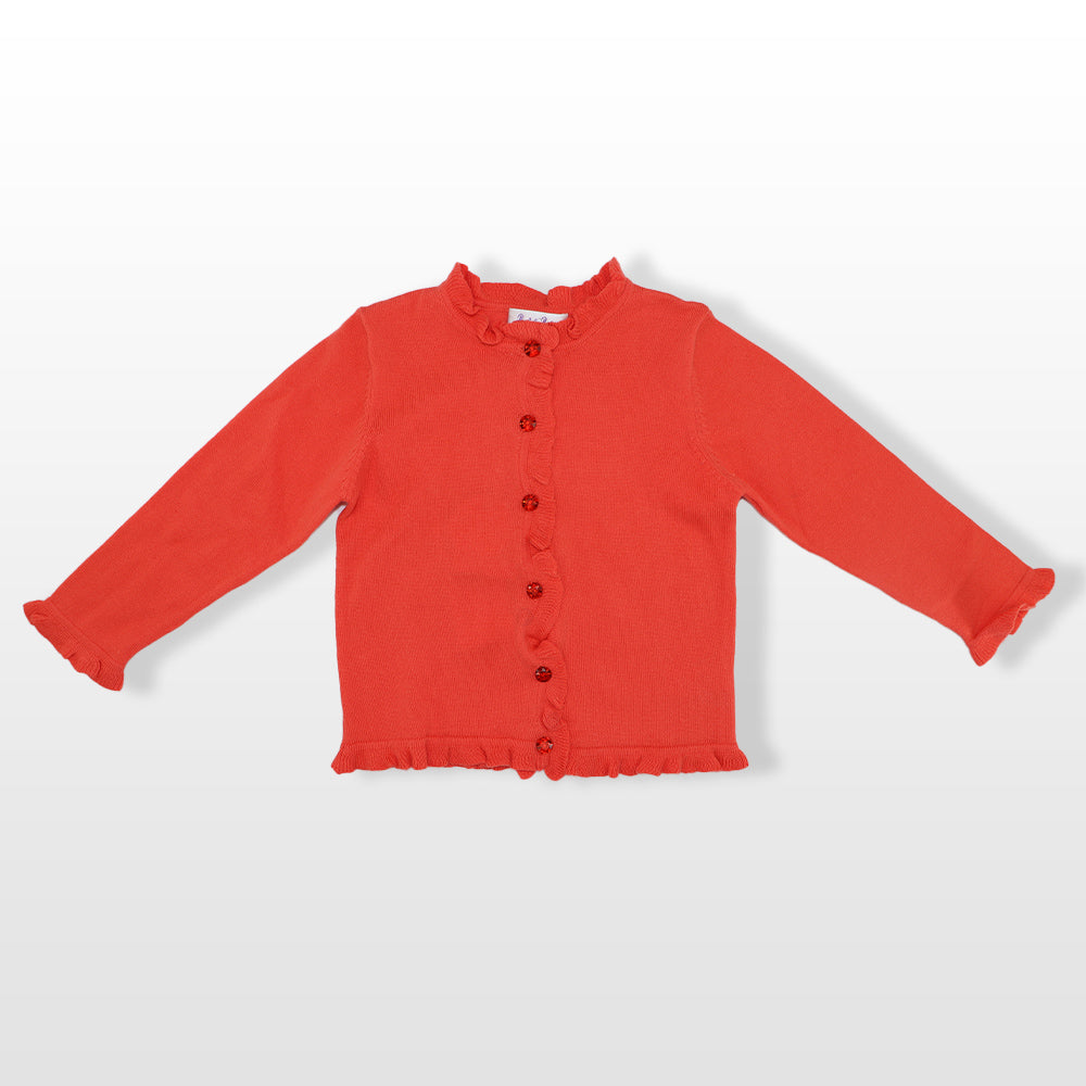 Rachel Riley Girls Peach Cotton Knit Frill Trim Cardigan