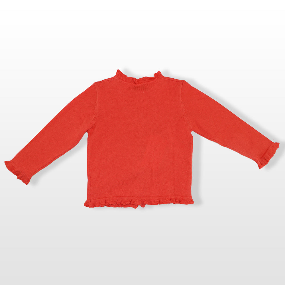 Rachel Riley Girls Peach Cotton Knit Frill Trim Cardigan