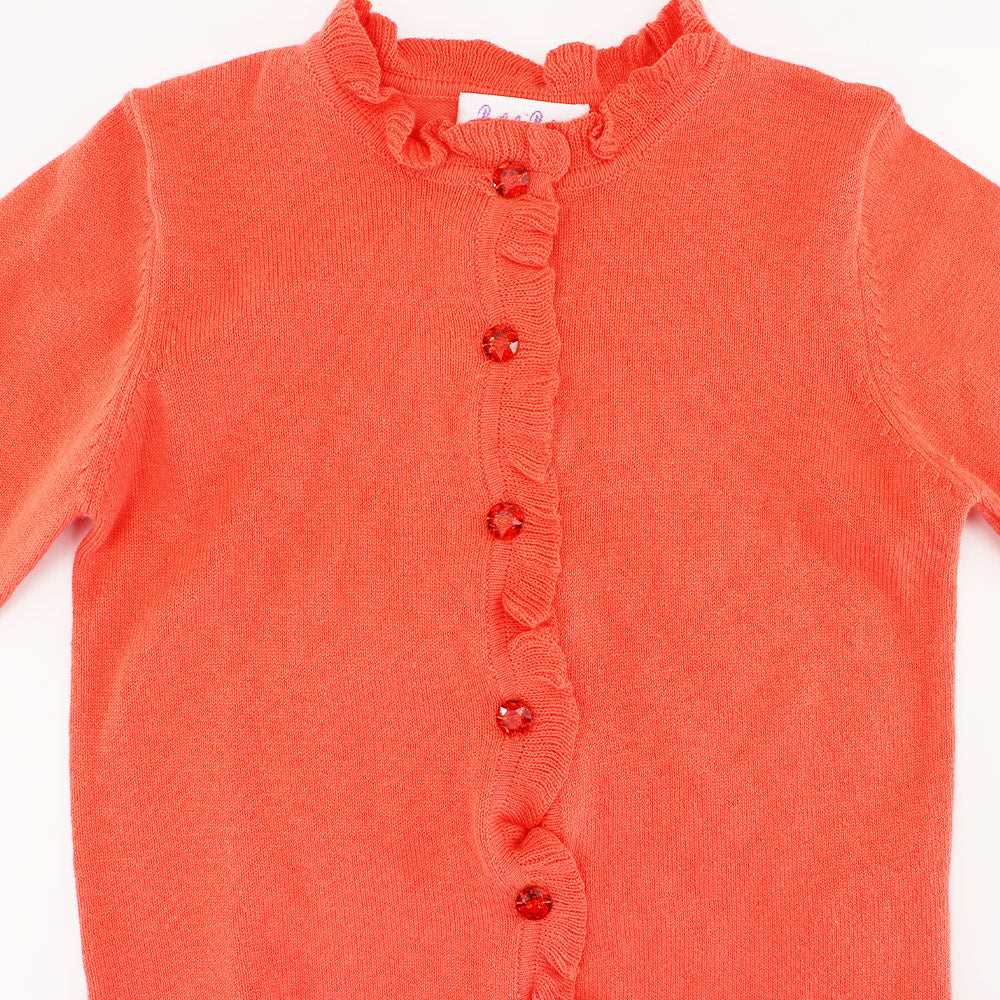 Rachel Riley Girls Peach Cotton Knit Frill Trim Cardigan