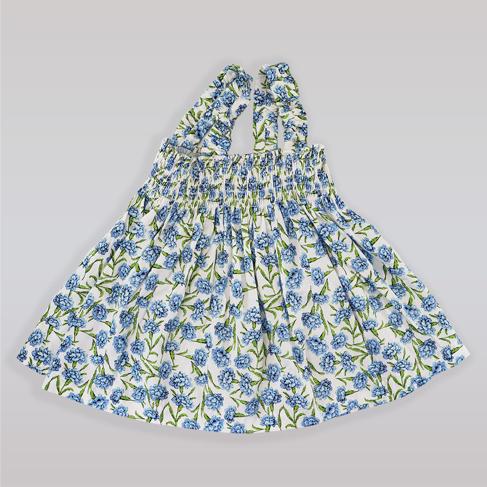 Rachel Riley Girls Blue Carnation Print Cotton Pajama Set