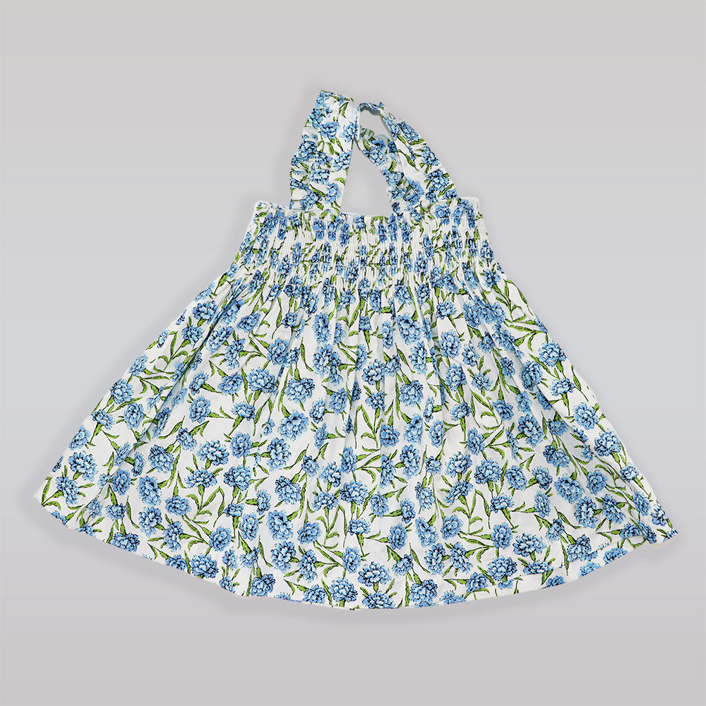 Rachel Riley Girls Blue Carnation Print Cotton Pajama Set