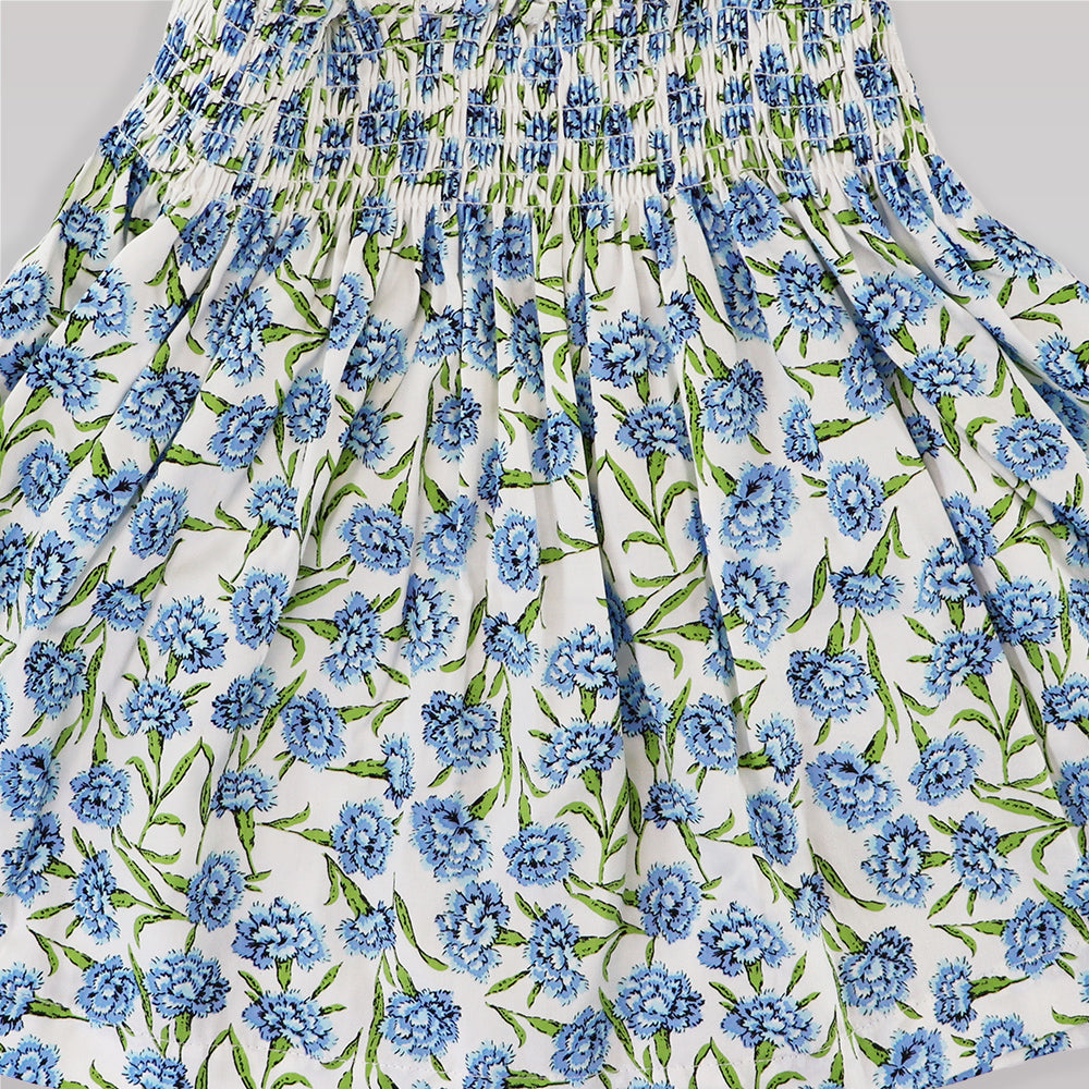Rachel Riley Girls Blue Carnation Print Cotton Pajama Set