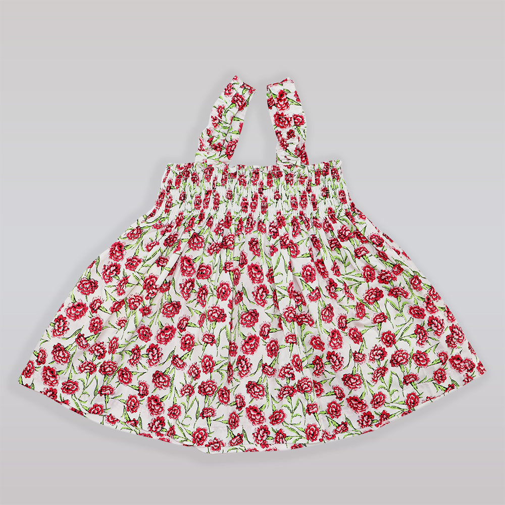 Rachel Riley Carnation Print Cotton Pajama Set in White and Red