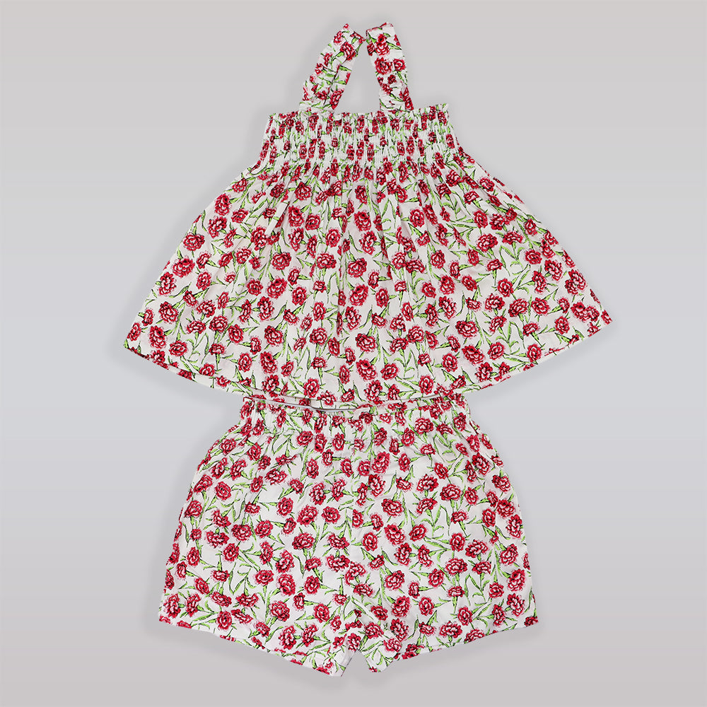 Rachel Riley Girls Carnation Print Cotton Pyjama Set in Rose