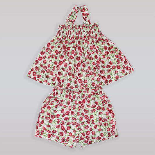 Rachel Riley Girls Pink Carnation Floral Print Cotton Pyjamas