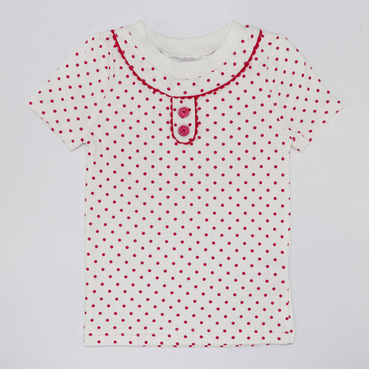 Rachel Riley Girls Pink Polka Dot Cotton Pajama Set