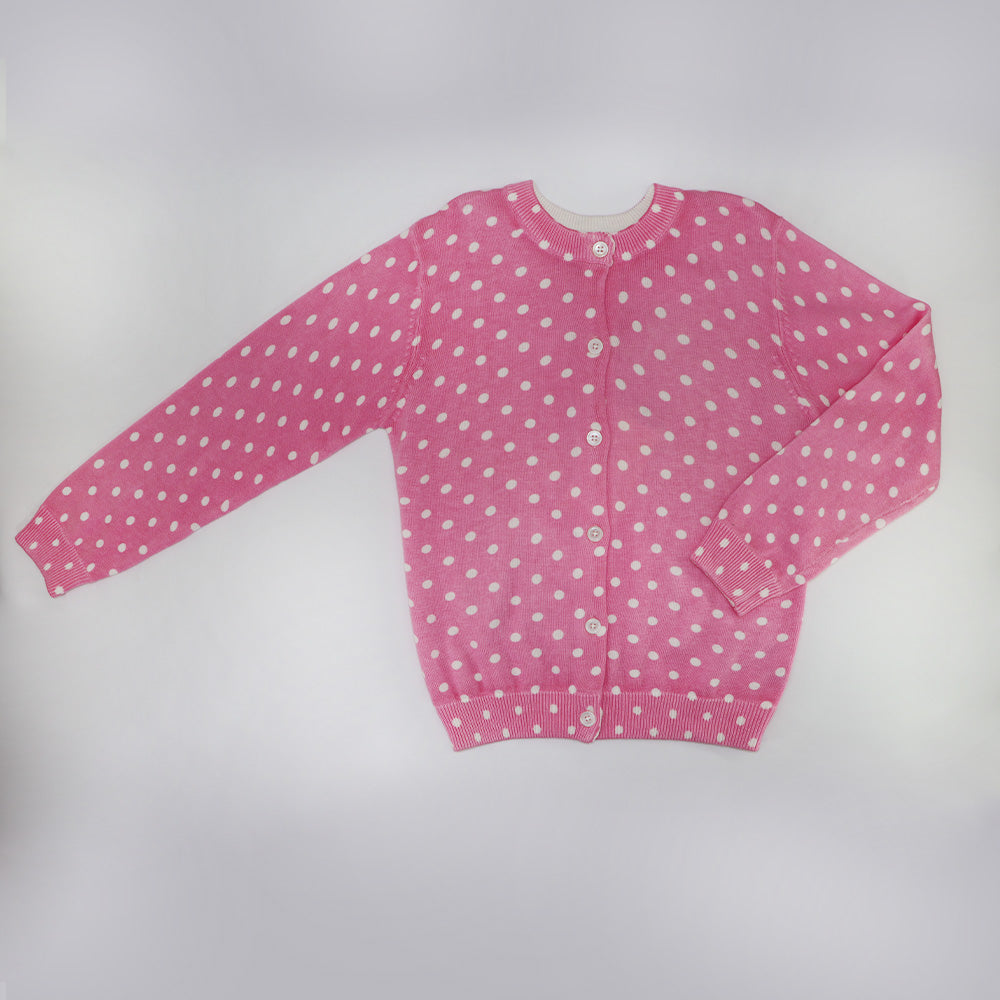 Rachel Riley Girls Pink Polka Dot Knit Button Cardigan