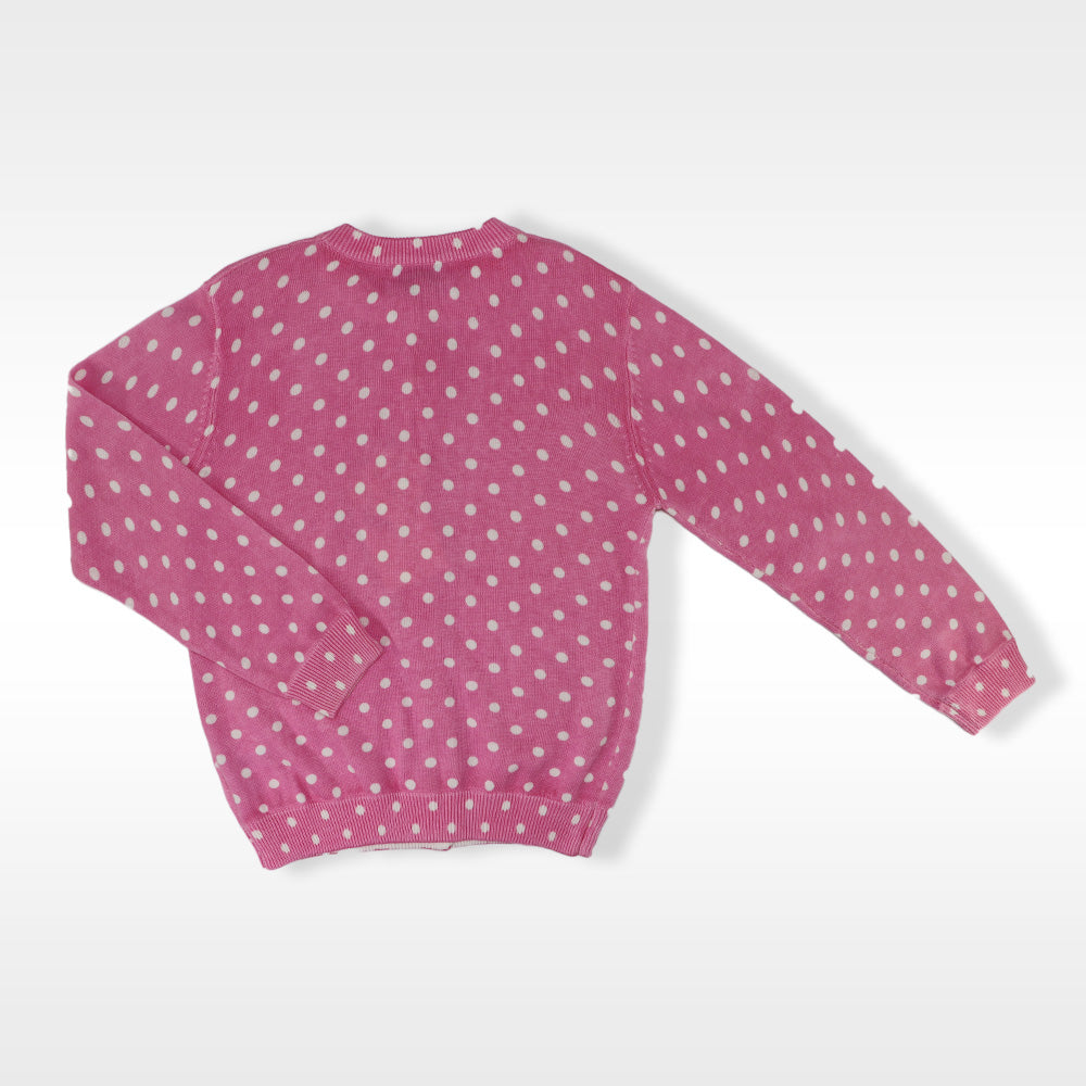 Rachel Riley Girls Pink Polka Dot Knit Button Cardigan