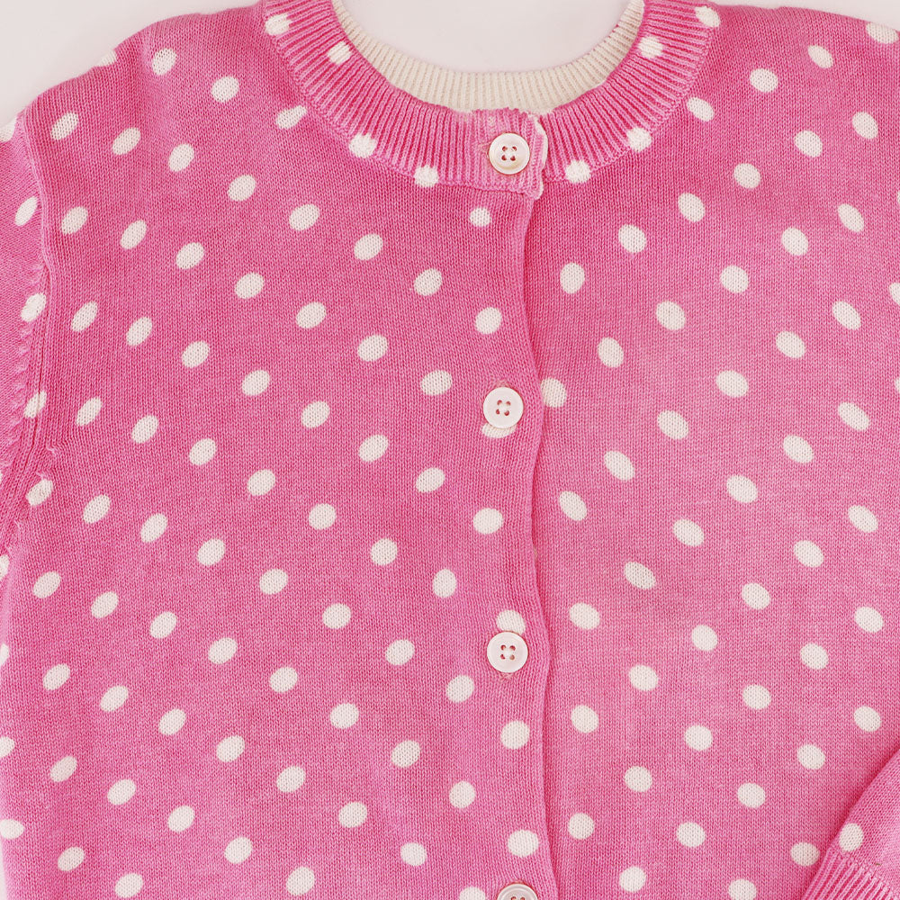 Rachel Riley Girls Pink Polka Dot Knit Button Cardigan