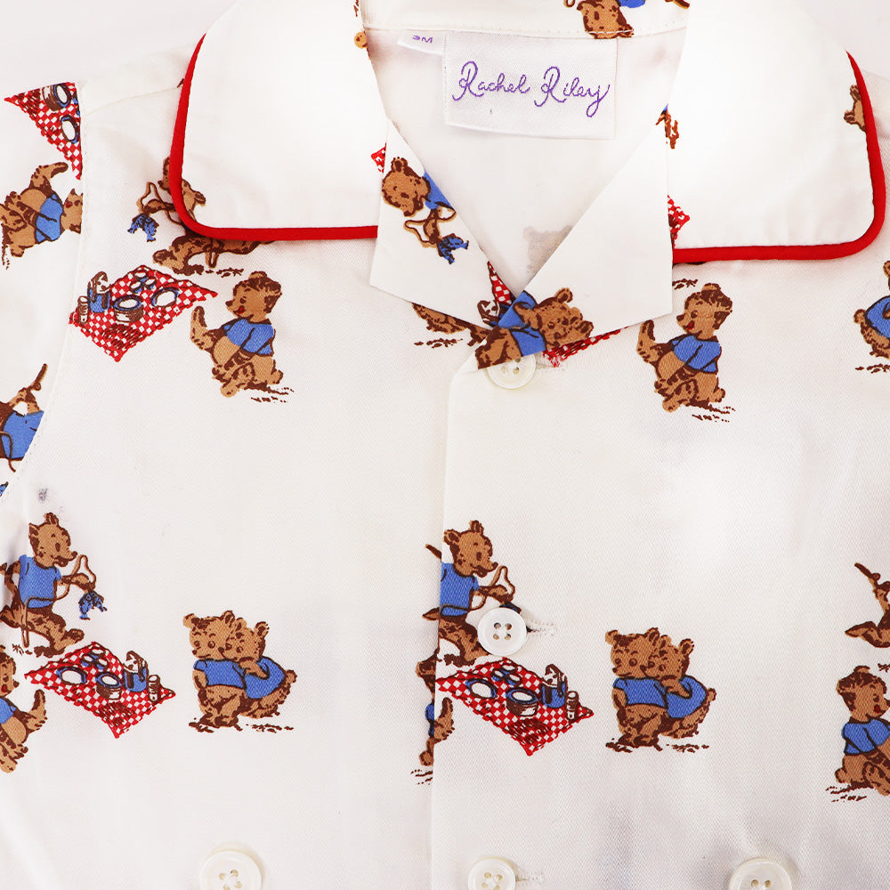 Rachel Riley Baby Teddy Bear Print Cotton Two-Piece Outfit Set