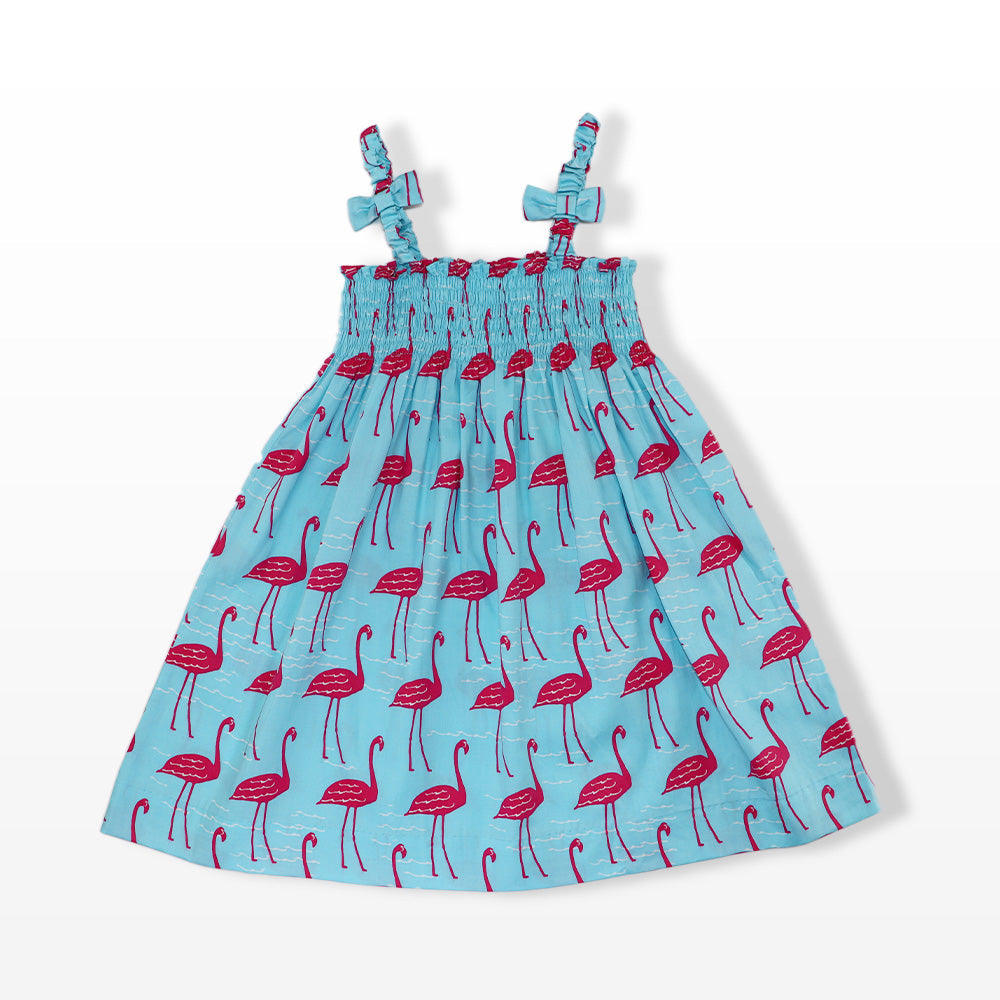 Rachel Riley Girl's Pink Flamingo Print Cotton Party Dress